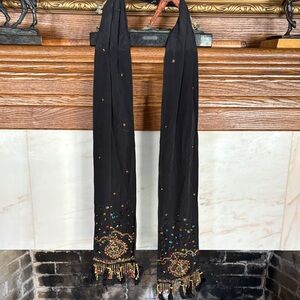 Black Beaded Scarf with Fringe